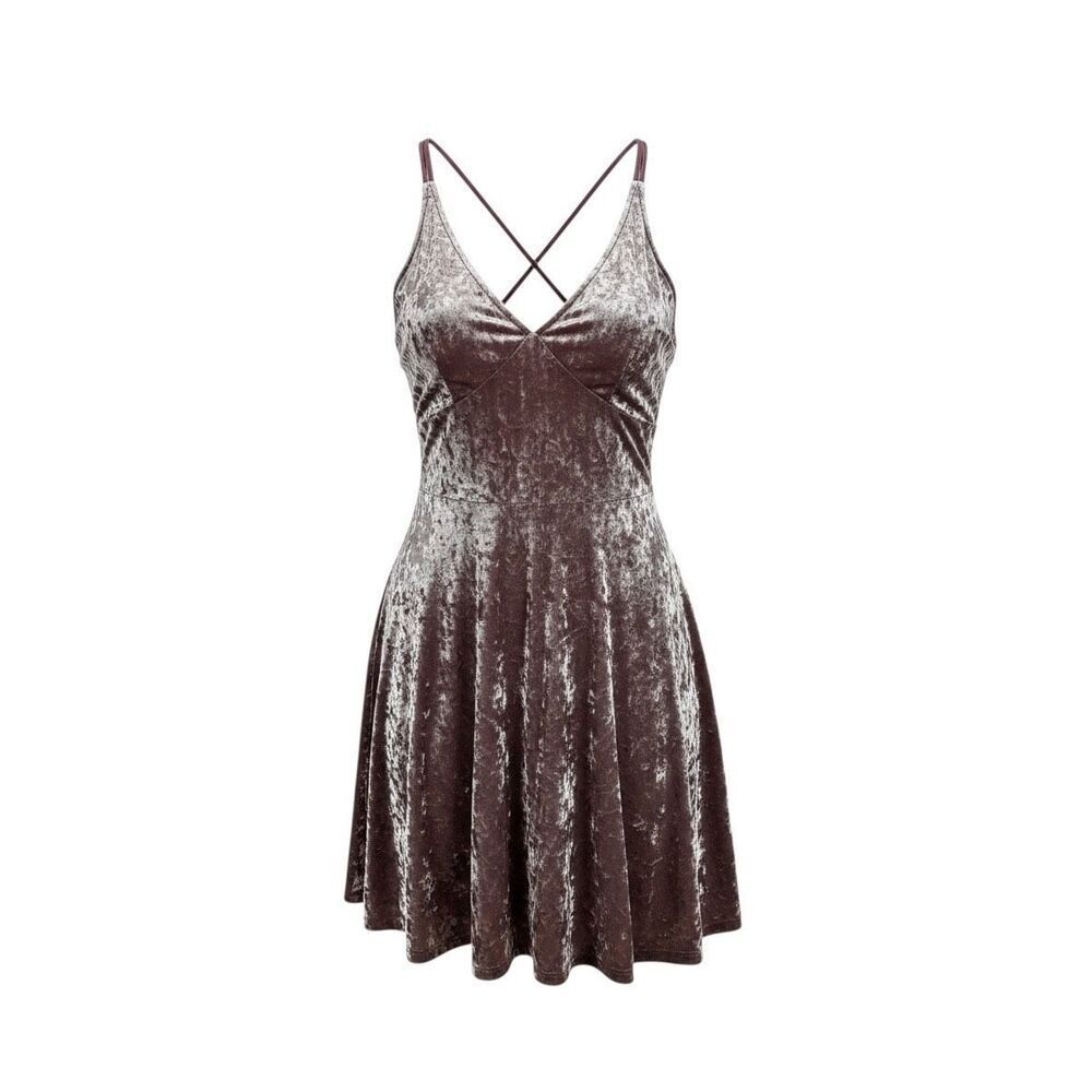 American Eagle Mauve Crushed Velvet Cross Back Skater Mini Dress XS